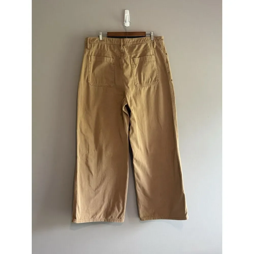 Loft Wide Leg Carpenter Pants Khaki Utility Jeans High Rise Boho Grunge Size 16